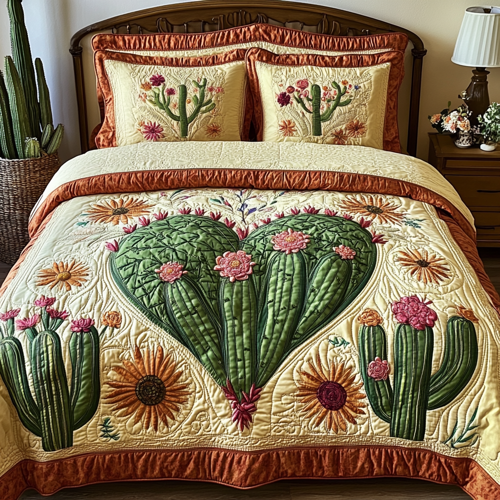 Spiny Love Quilted Bedding Set Christmas Bedding Duvet Cover Cactus Birthday Gift