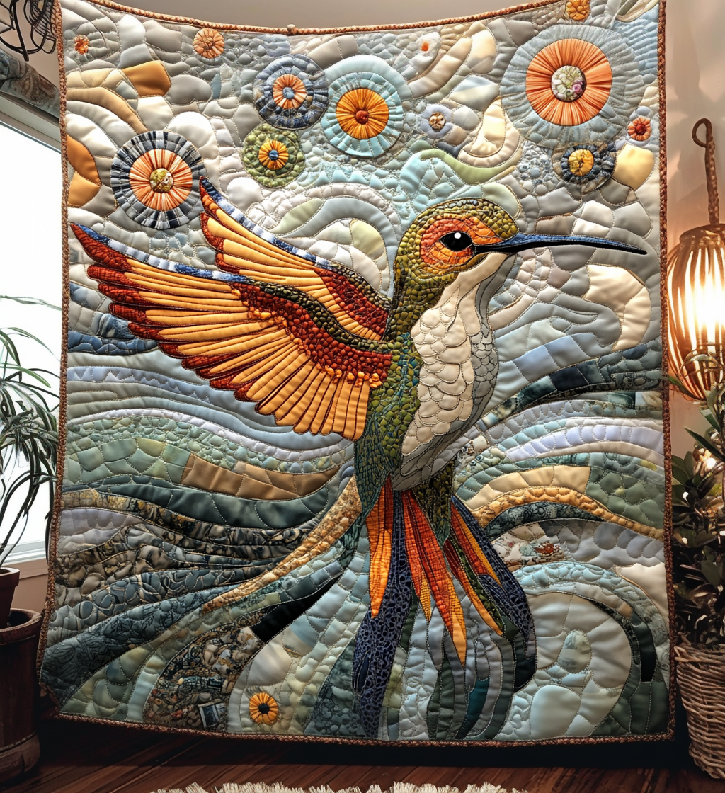 Spiral Hummingbird Quilted Blanket Gifts For Hummingbird Lovers