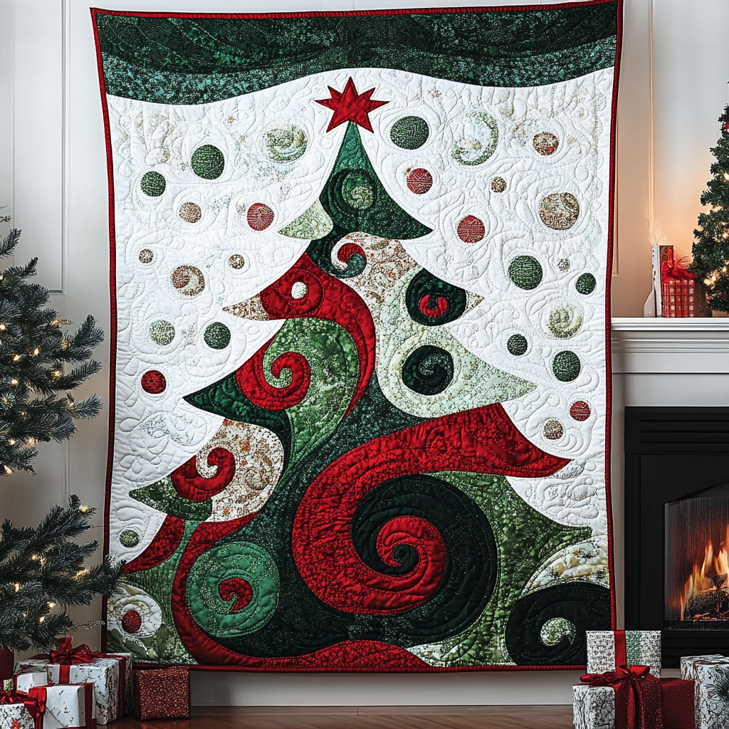 Spiral Xmas Tree Quilted Blanket Christmas Gifts For Husband