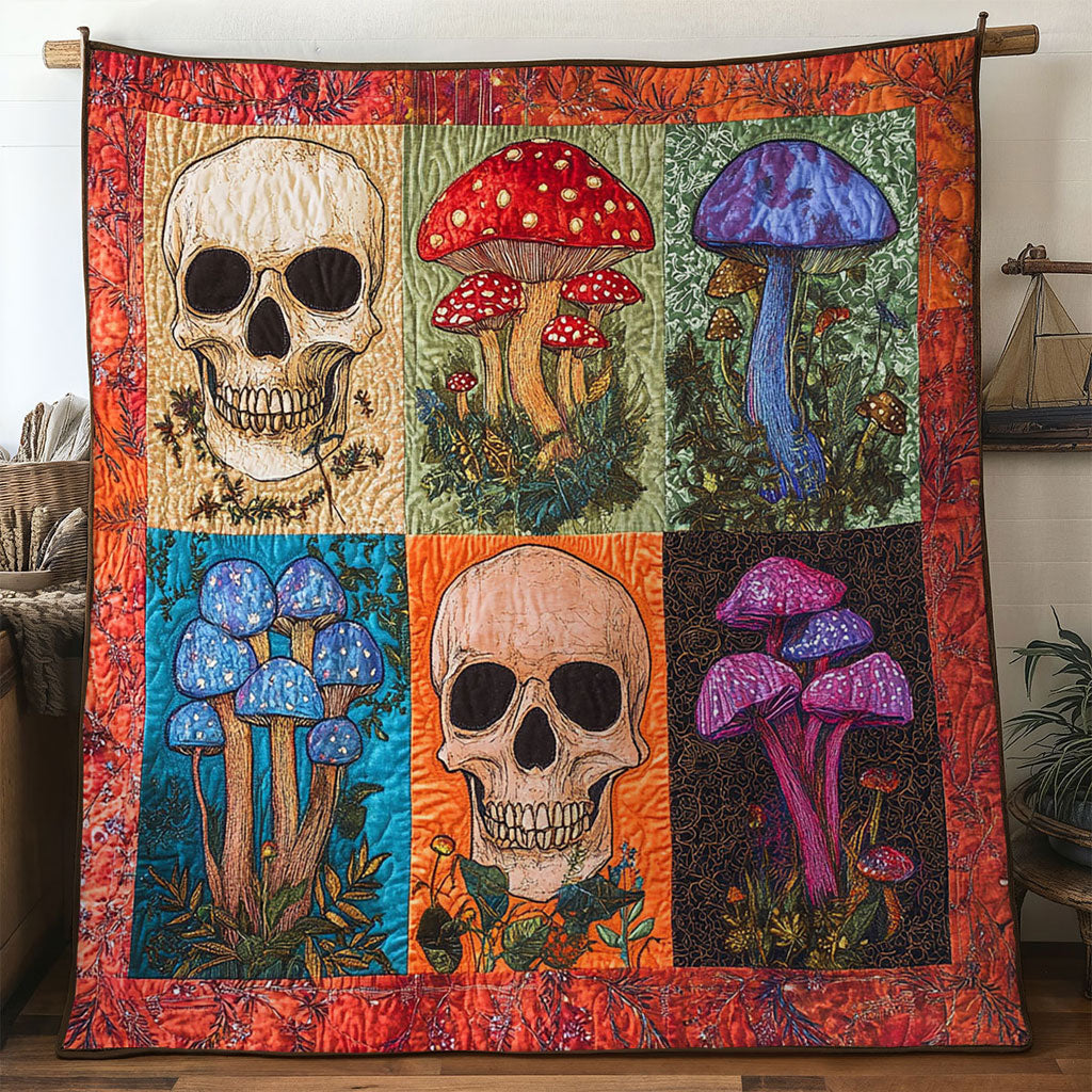 Spirit Bloom Skull Quilt Blanket Christmas Throws Gifts For Mushroom Lovers