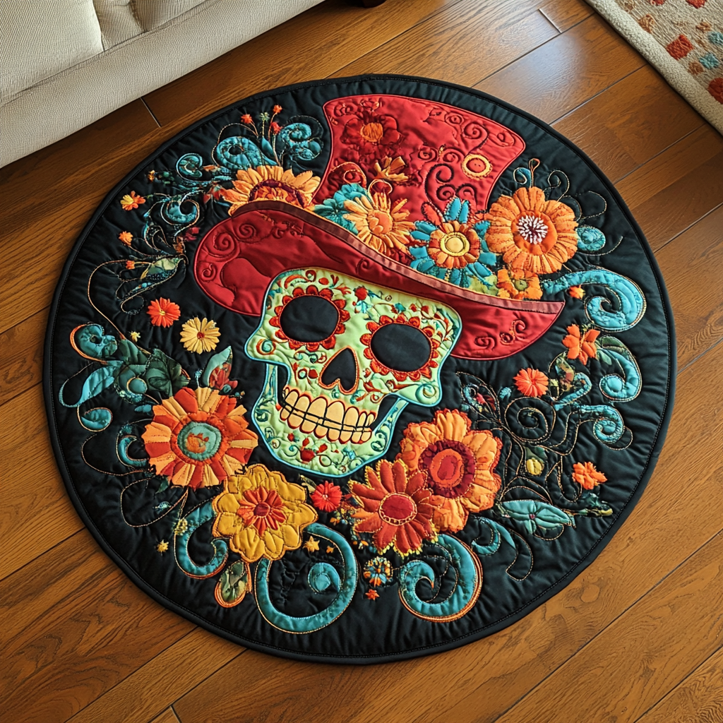 Spirit Dance Quilted Round Mat Entrance Way Ideas Black Skull Christmas Ornaments