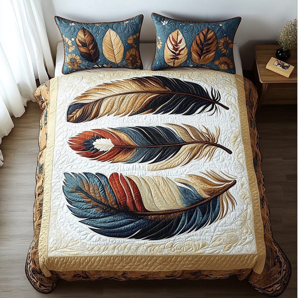 Spirit Feather Quilted Bedding Set Holiday Duvet Cover Set Native Gifts For Women