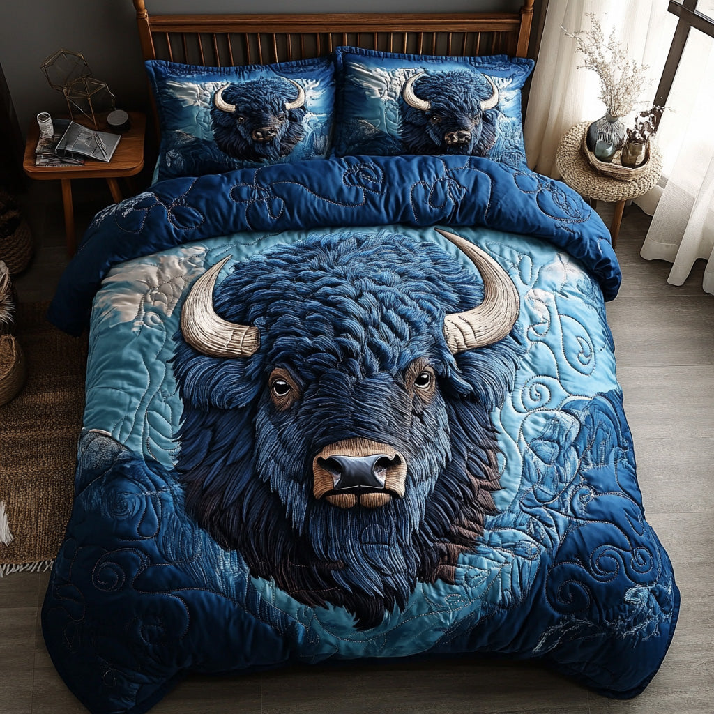 Spirit Horns Quilted Bedding Set Unique Bed Sheet Set Unique Gifts For Bison Lovers