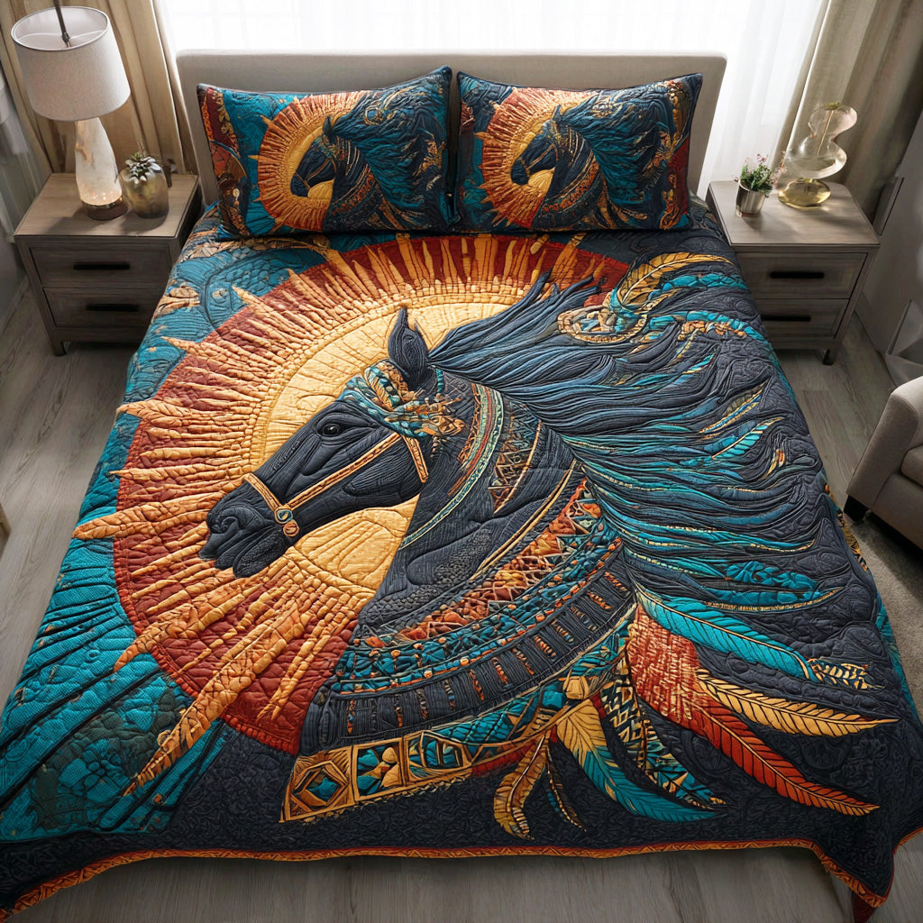 Spirit Horse Journey Quilted Bedding Set Aesthetic Room Decor Unique Native American Gifts Ietms