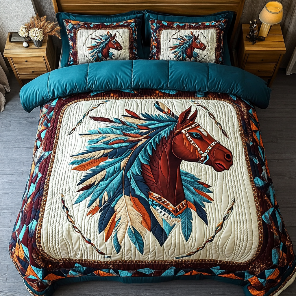 Spirit Horse Quilted Bedding Set Bed Decorations Native American Presents