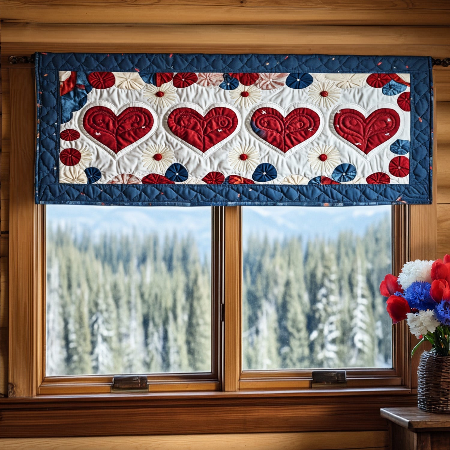Spirit of America Quilted Valance Patriotic Curtains Patriotic Gift for Grandparents