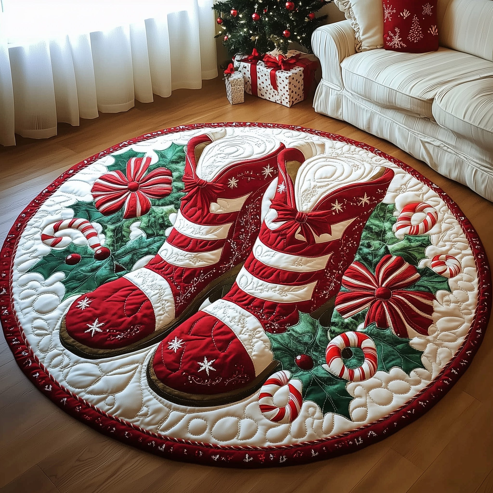 Spirit Of Christmas Quilted Round Mat Comfortable Quilted Round Mat for Relaxing Moments
