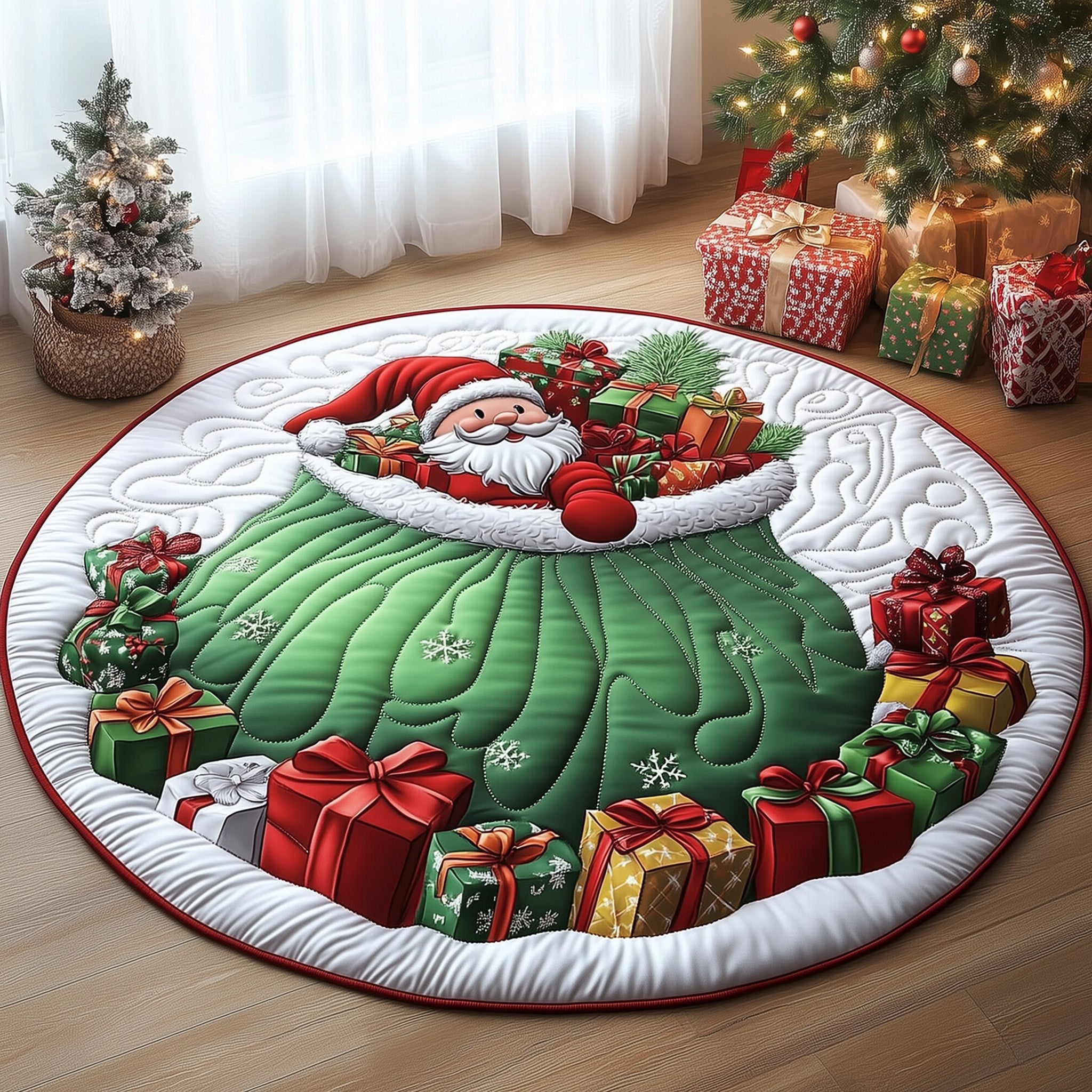 Spirit Of Christmas Quilted Round Mat Non-Slip Quilted Round Mat for Safety and Style