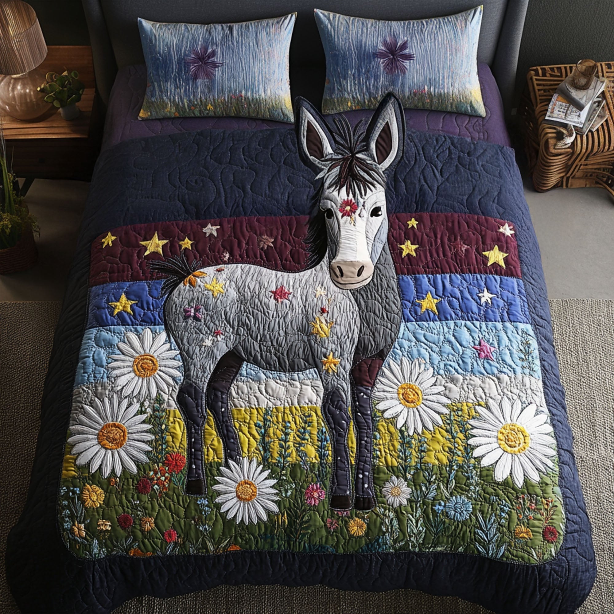 Spirit of Independence Quilted Bedding Set Cool Bedroom Decor Gifts For Donkey Owners