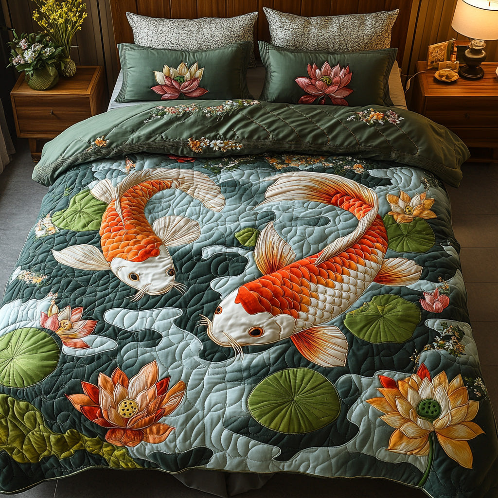 Spirit of Koi Quilted Bedding Set Cool Bedroom Decor Gift For Koi Fish Lovers