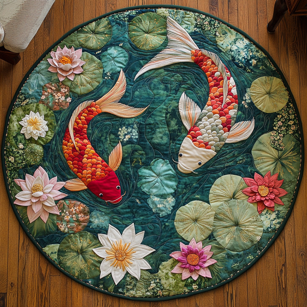 Spirit of Koi Quilted Round Mat Front Entryway Ideas Fishing Gifts For Boyfriend