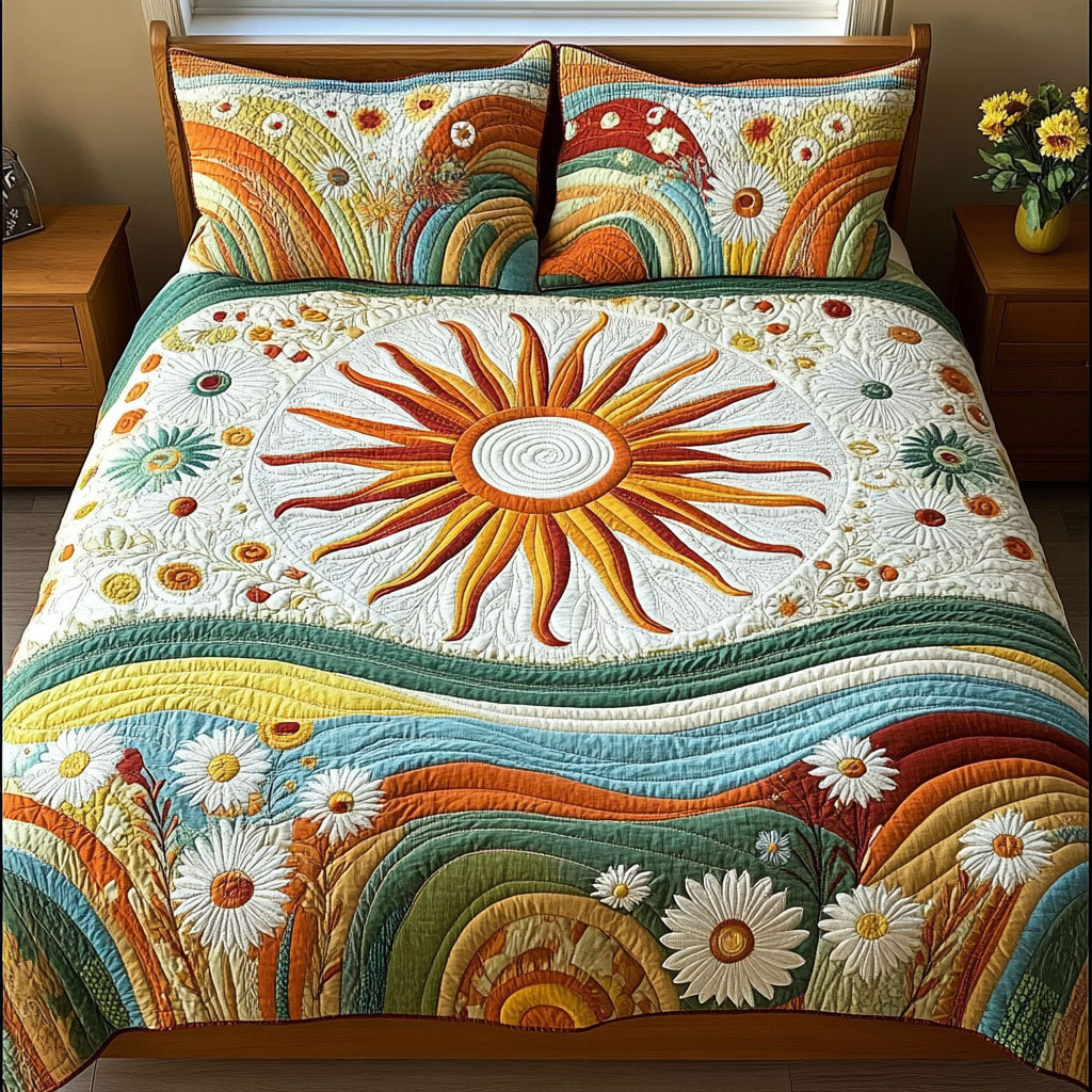 Spirit of Sunshine Quilted Bedding Set Aesthetic Room Decor Gifts For Hippie Friends