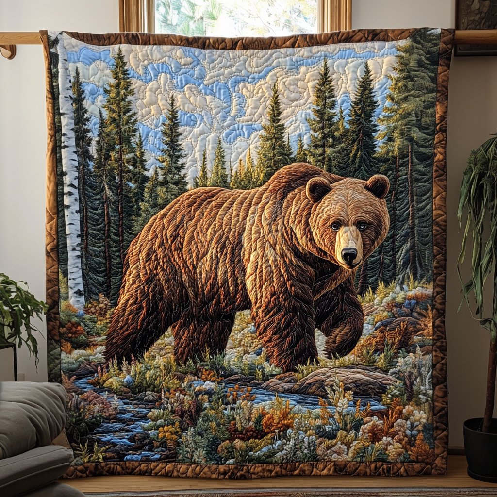 Spirit of the Bear Quilted Blanket Cool Throw Blanket Bear Gifts For Him