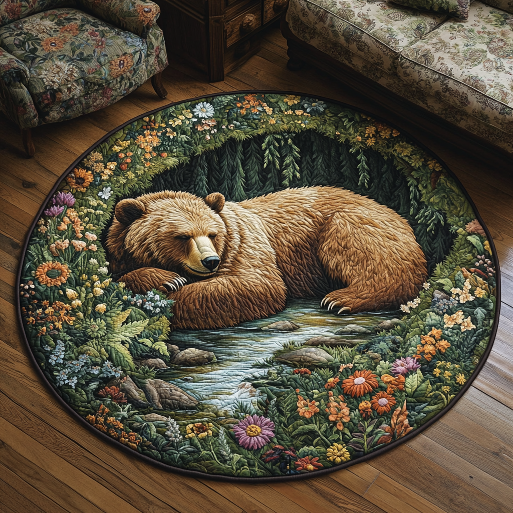 Spirit of the Bear Quilted Round Mat Home Front Door Design Bear Gifts For Women