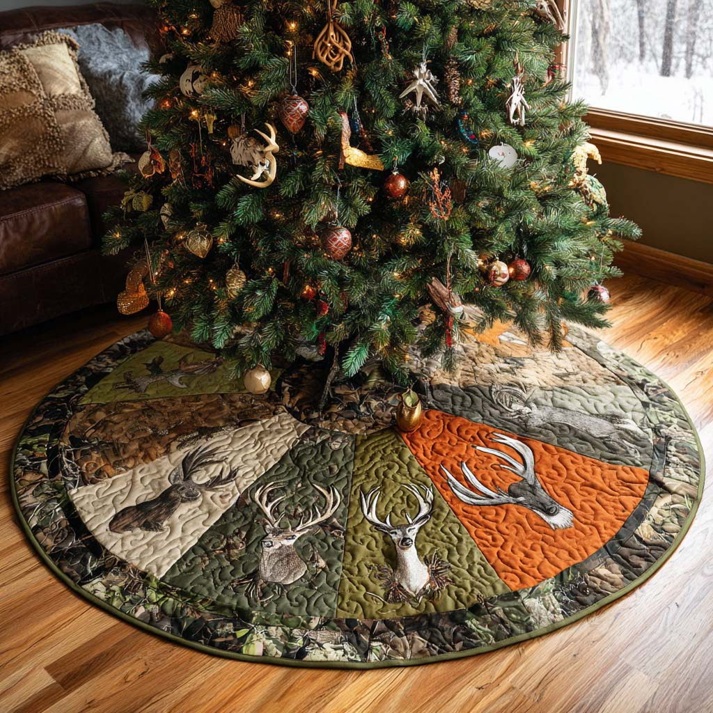Spirit Of The Deer Christmas Quilted Tree Skirt Home Essential Gift Quilted Tree Skirt with Style