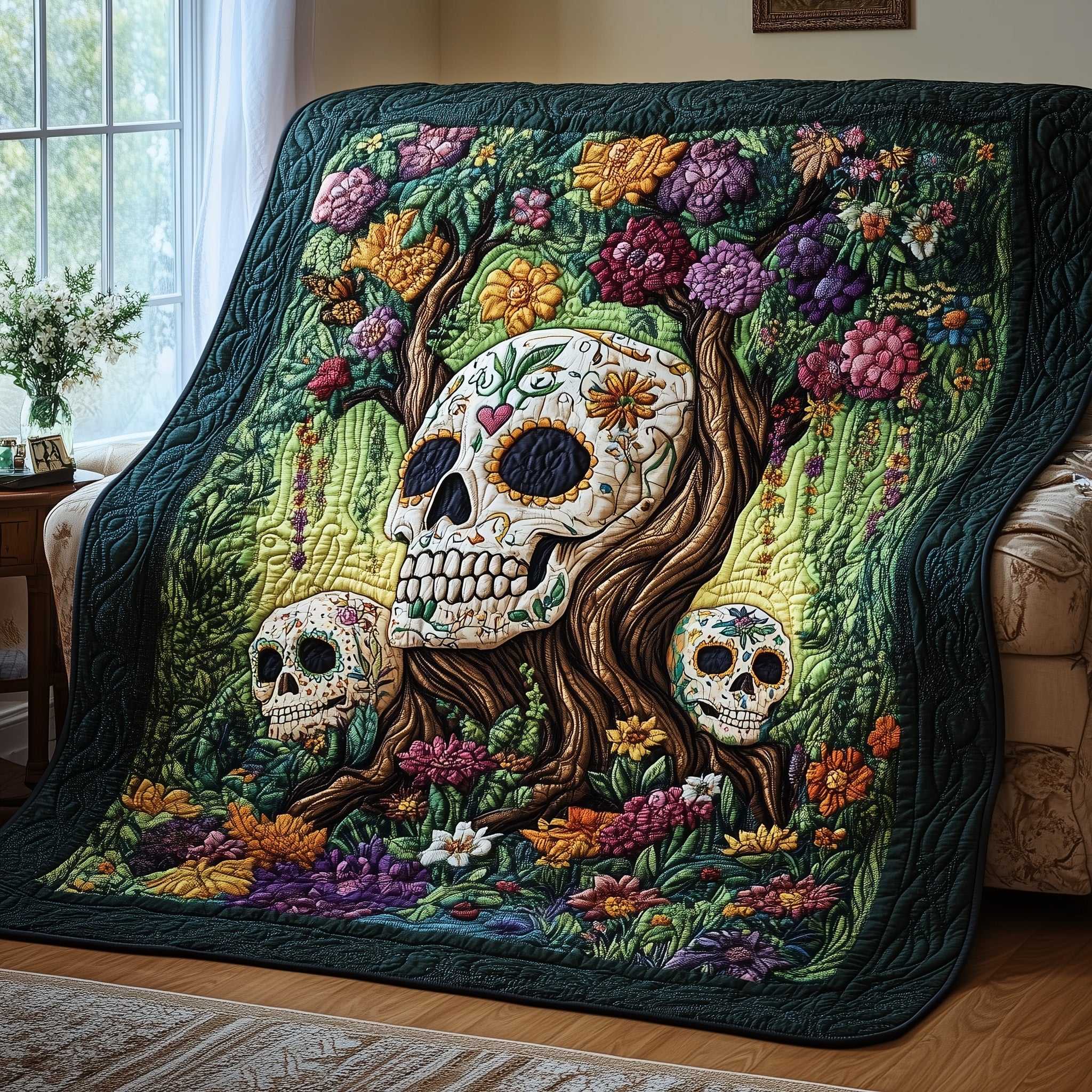 Spirit of the Forest Quilted Blanket Nice Throw BlanketTheme Skull Gifts For Her