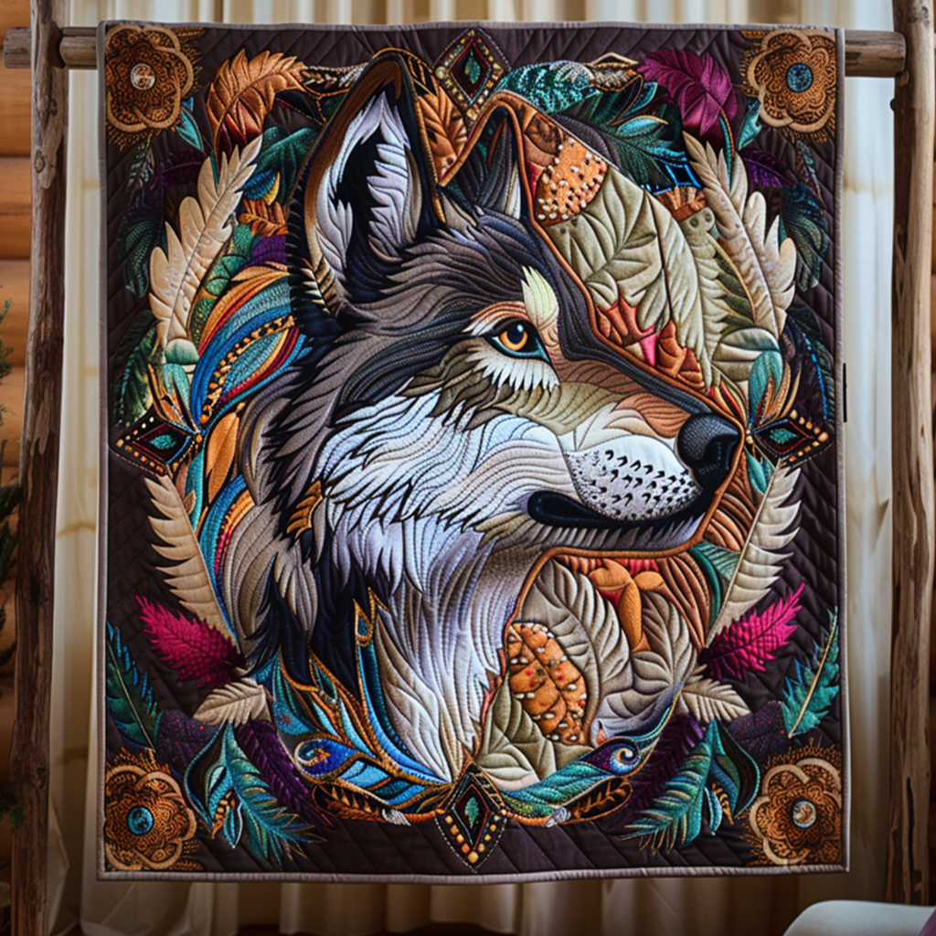Spirit Of The Forest Quilted Blanket Unique Wolf Blanket Wolf Gifts For Him