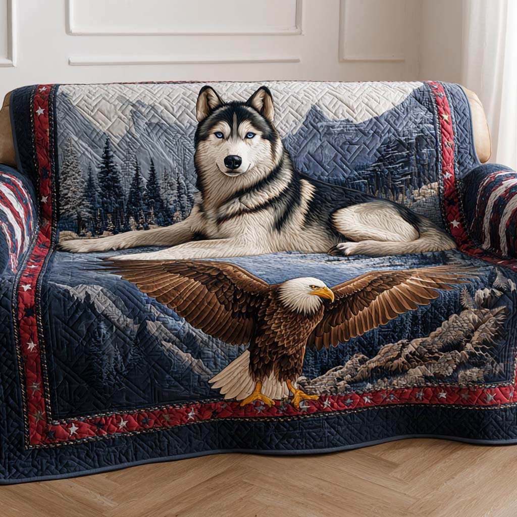 Spirit of the North Quilted Sofa Cover Christmas Family Room Decor Perfect Gift For Dog Lovers