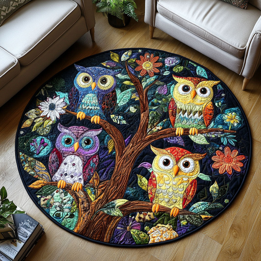 Spirit of the Owls Quilted Round Mat Unique Front Door Decor Sunflower Gifts For Grandma