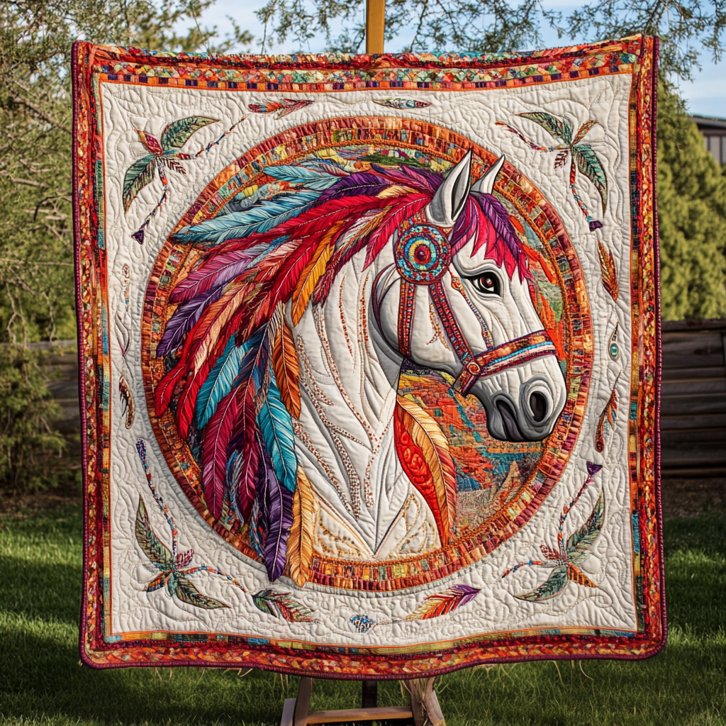 Spirit of the Painted Horse Quilted Blanket Native American Blanket Unique Gifts For Horse Lovers