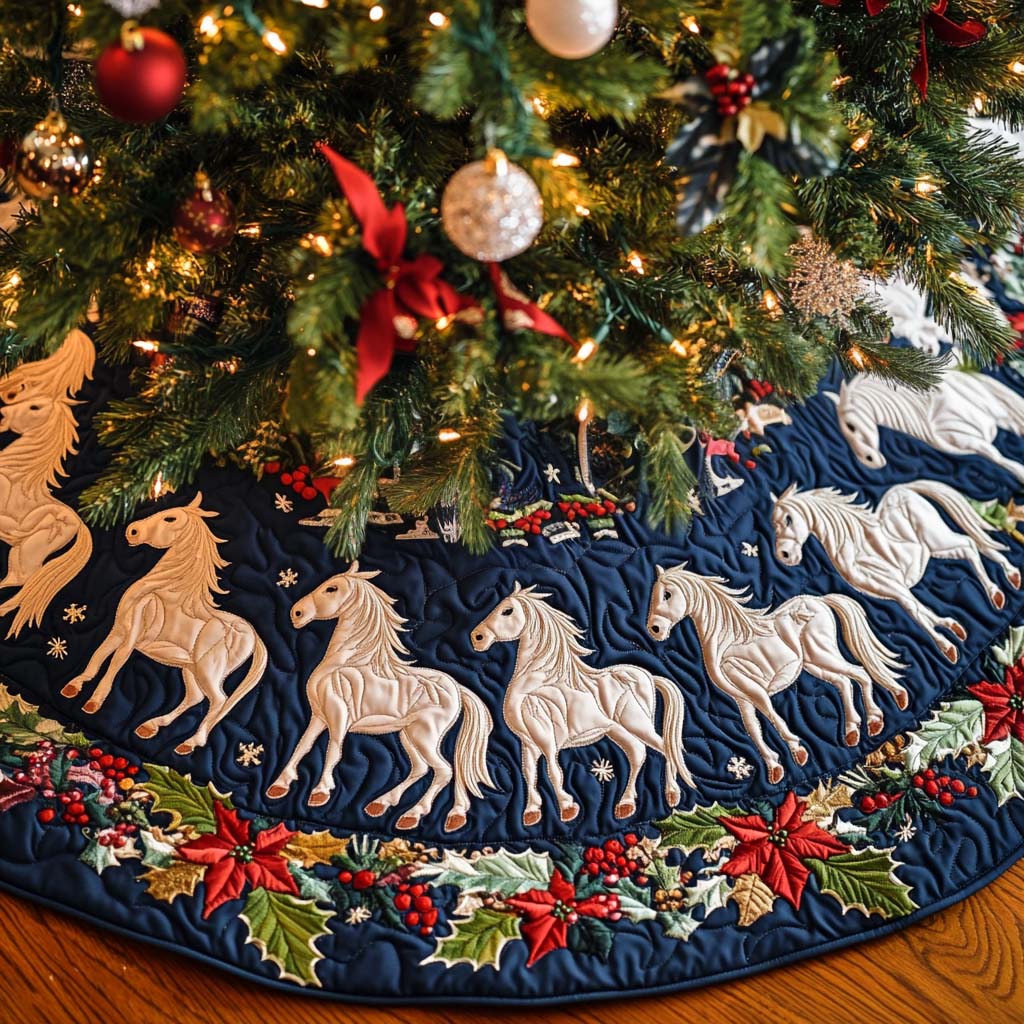 Spirit Of The Plains Christmas Quilted Tree Skirt Festive Christmas Tree Skirt for Holiday Decor