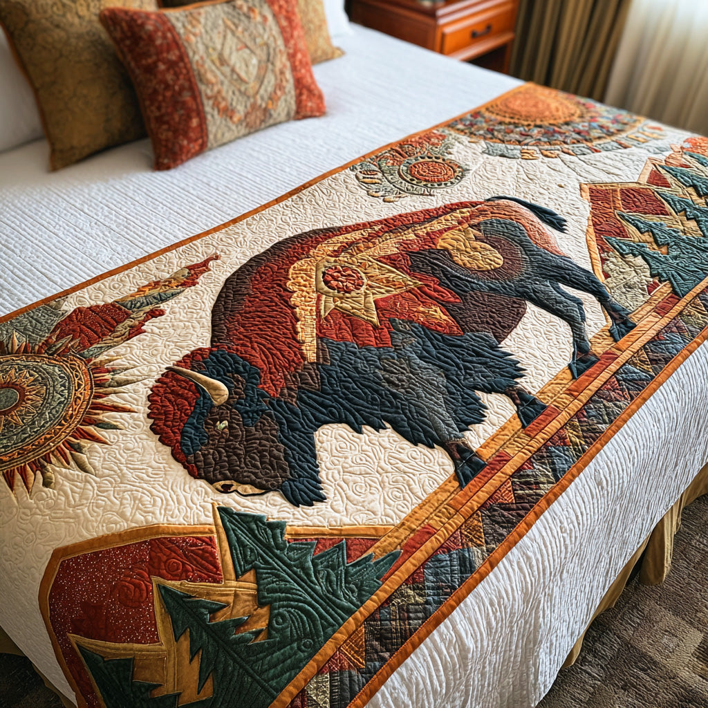 Spirit of the Plains Quilted Bed Runner Bed Decor Native American Gift Ideas