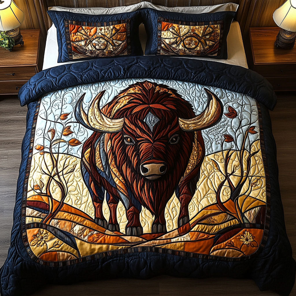 Spirit of the Plains Quilted Bedding Set Aesthetic Room Decor Unique Gifts For Bison Lovers