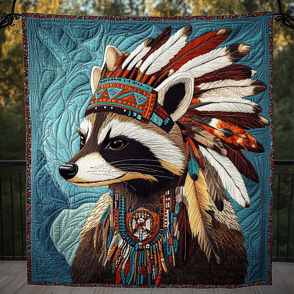 Spirit of the Plains Quilted Blanket Funny Raccoon Gifts For Friend