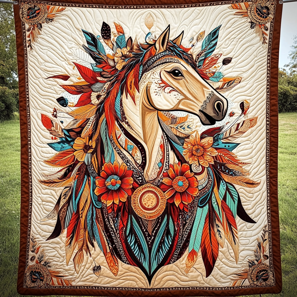 Spirit of the Plains Quilted Blanket Native American Blanket Unique Gifts For Horse Lovers