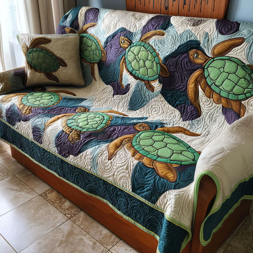 Spirit of the Sea Quilted Sofa Cover Living Room Decor Sea Turtle Gifts For Him