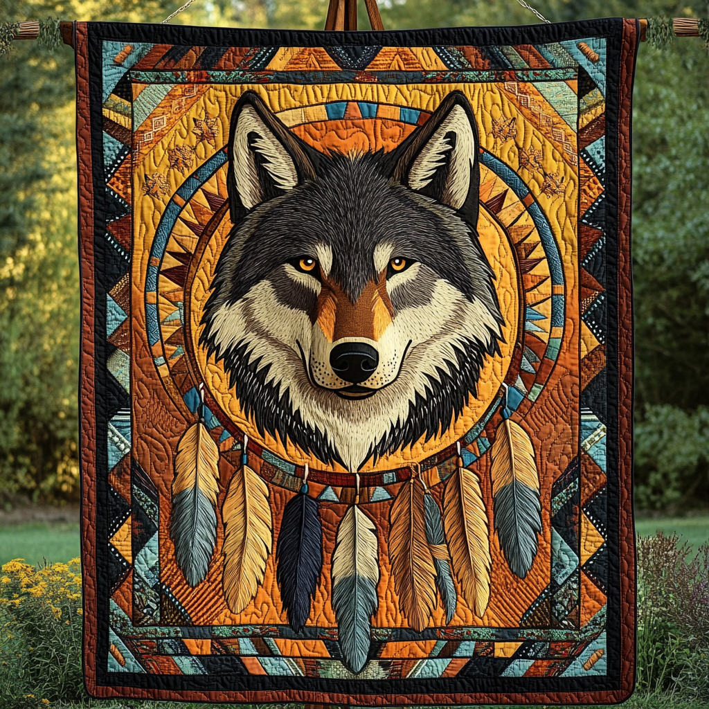 Spirit of the Wolf Quilted Blanket Wolf Gifts For Him