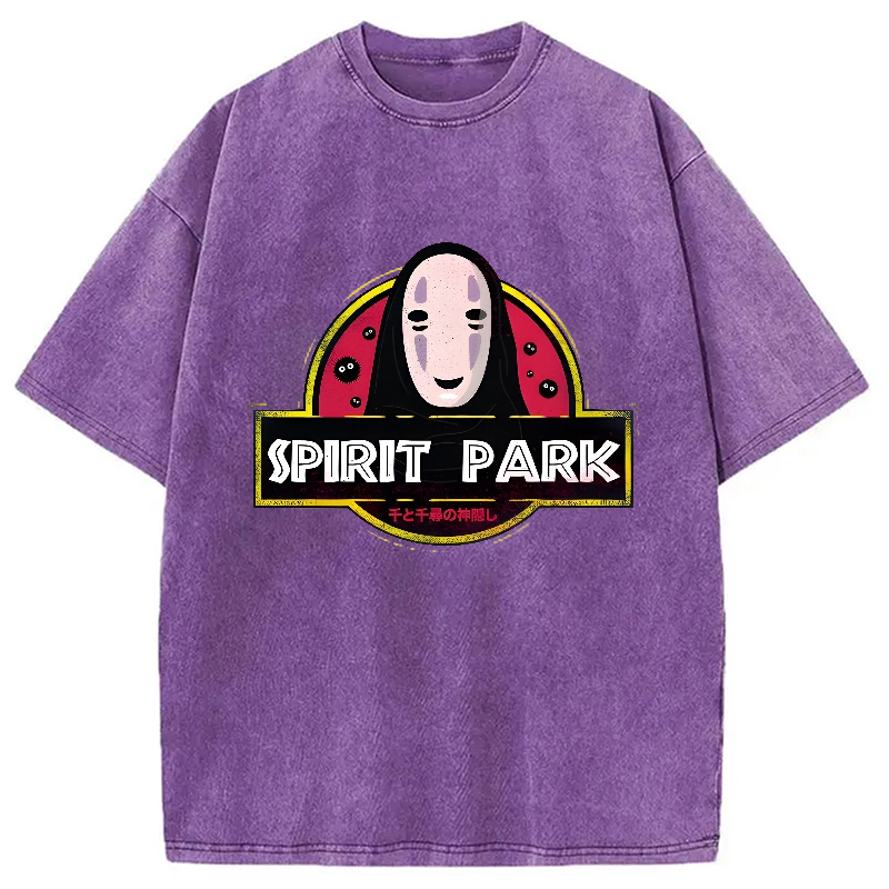Spirit Park No Face Kaonashi Vintage Washed T-Shirt Minimal Retro Graphic Clothing Gifts For Her