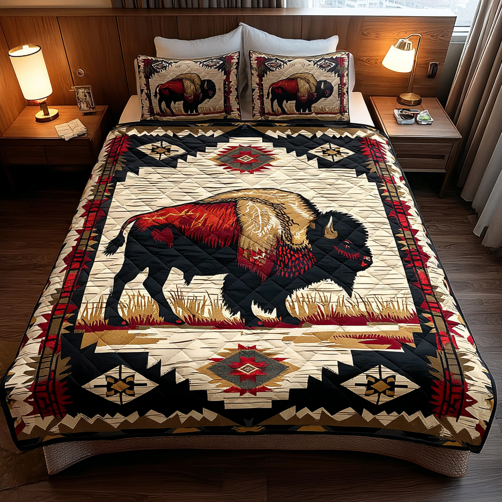 Spirit Path Quilted Bedding Set Bed Room Decoration Great Bison Lover Gifts