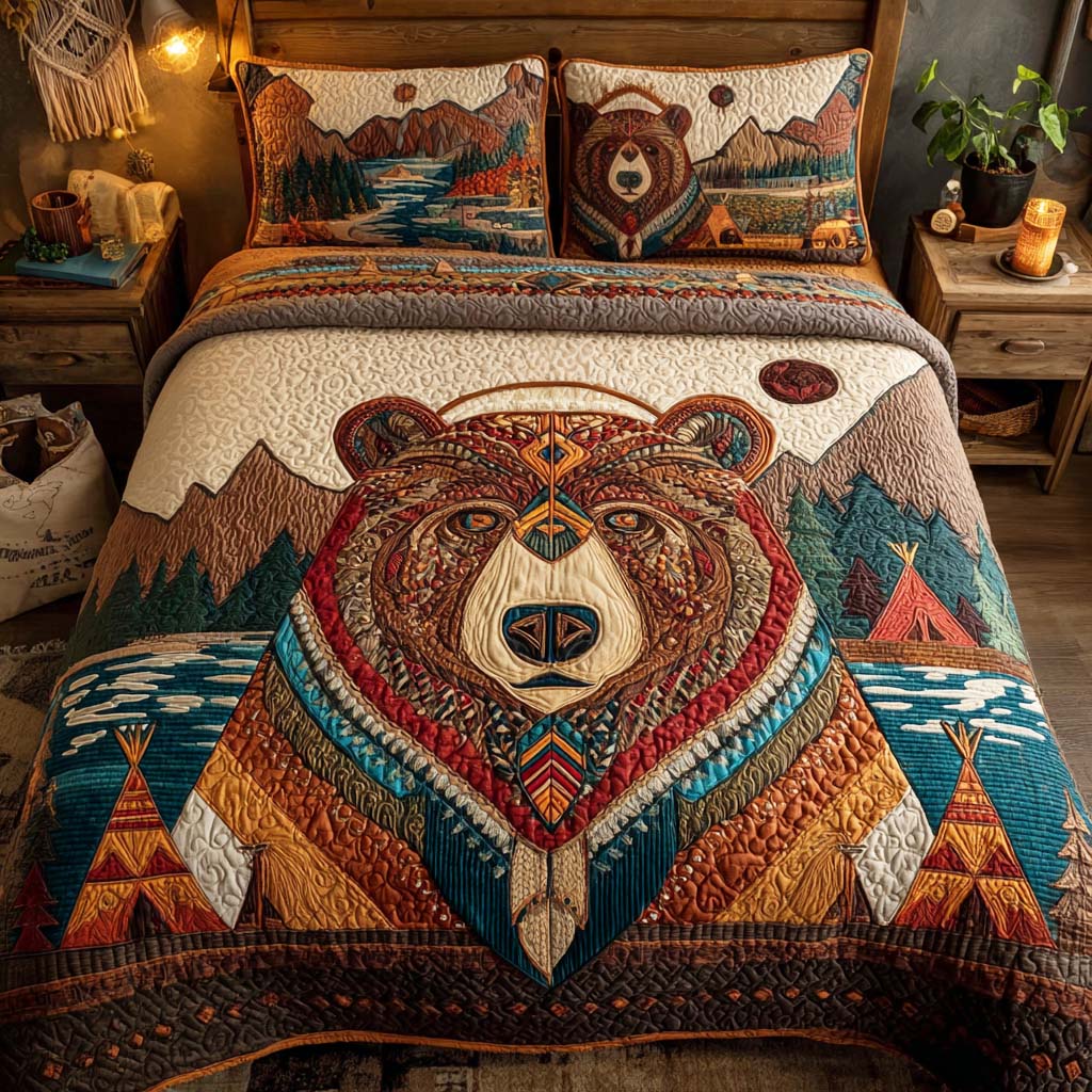 Spirit Paw Quilted Bedding Set Bed Room Decoration Cute Bear Themed Gifts