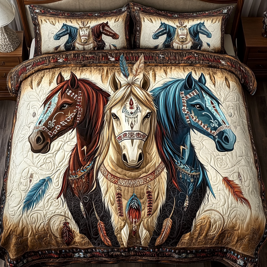 Spirit Rider Quilted Bedding Set Bed Decorations Native American Gifts For Him