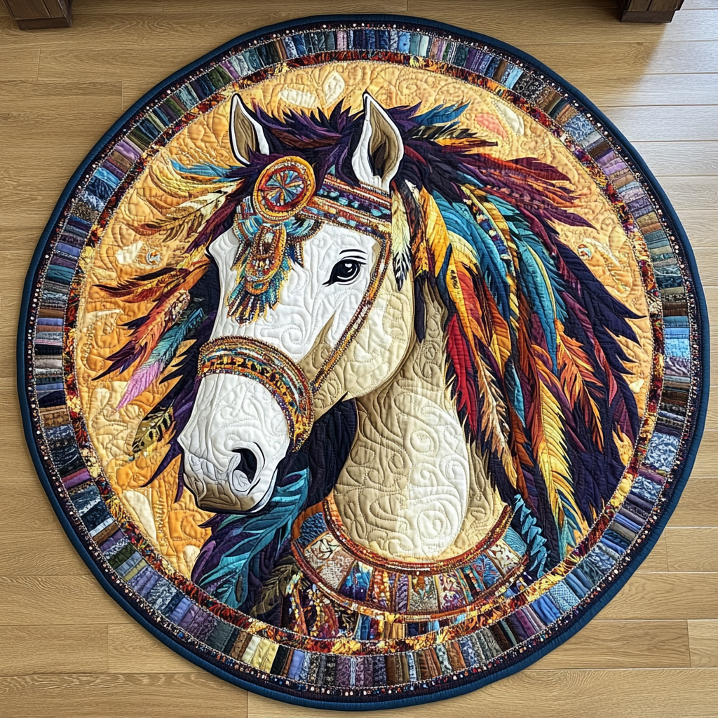 Spirit Rider Quilted Round Mat Foyer Christmas Decor Gift Ideas For Horse Owners