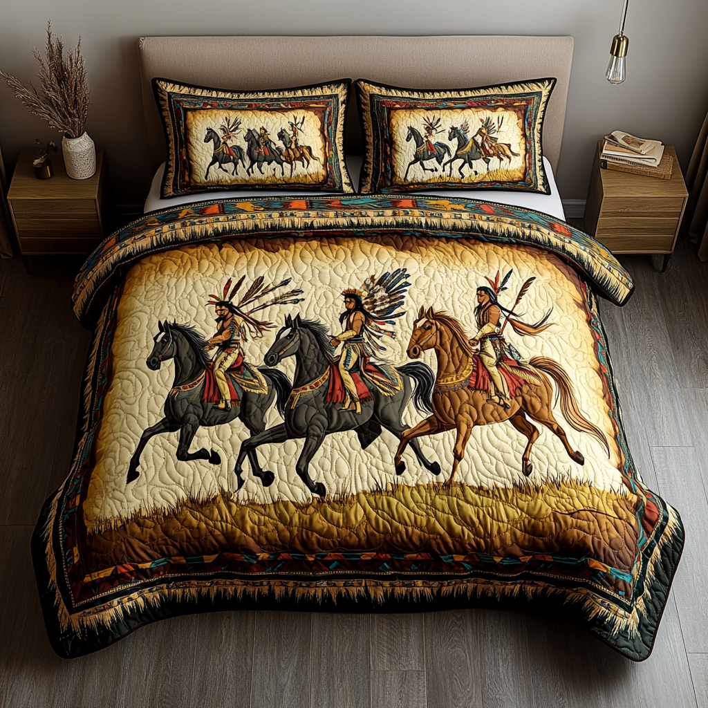 Spirit Riders Quilt Quilted Bedding Set Bedroom Decor Native American Themed Gifts