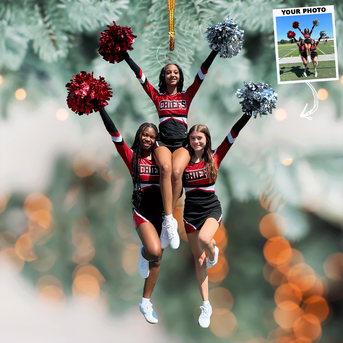Spirit Squad Sensation Personalized Photo Mica Ornament Christmas Gift For Cheerleader