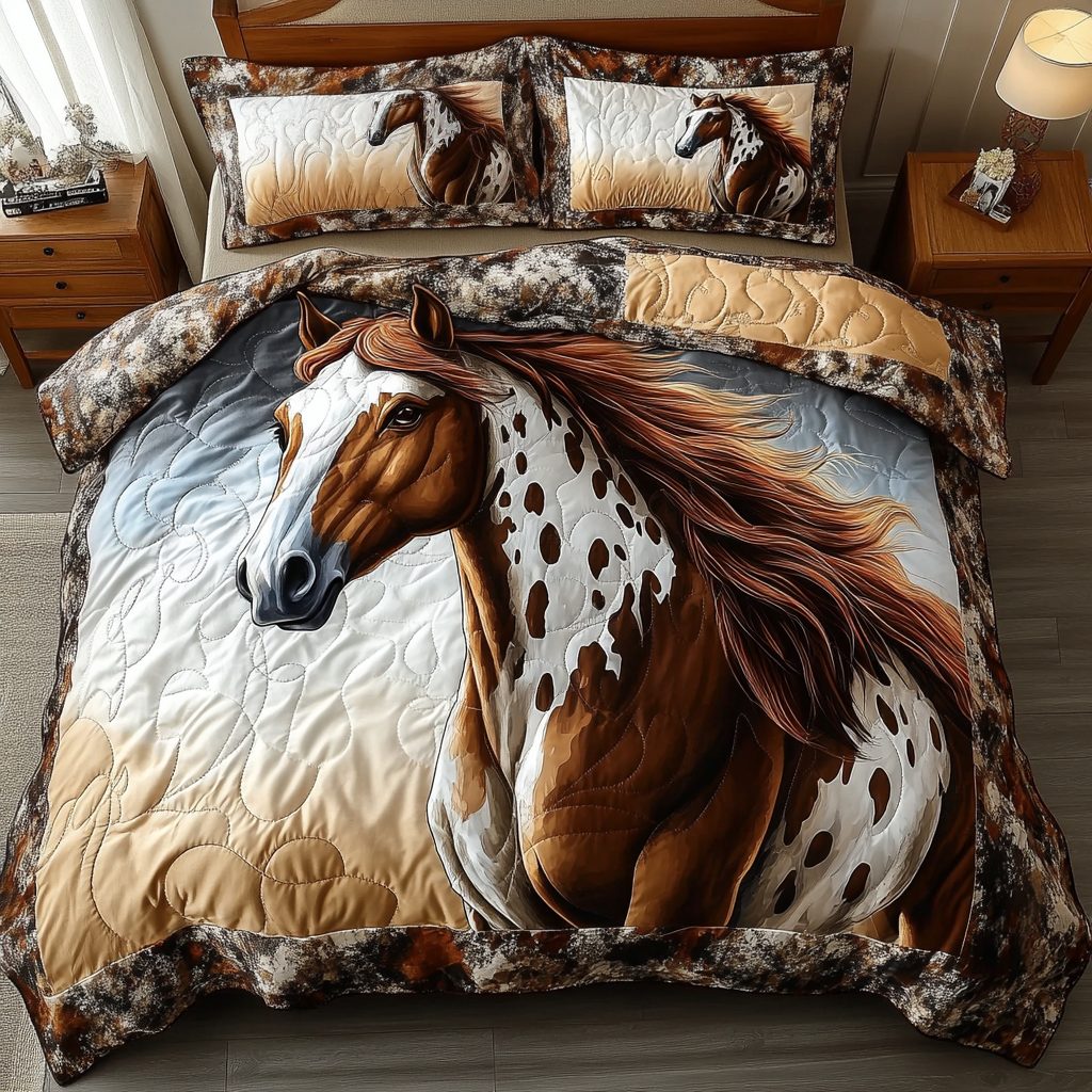 Spirit Steed Quilted Bedding Set Unique Bed Sheet Set Horse Gifts For Women