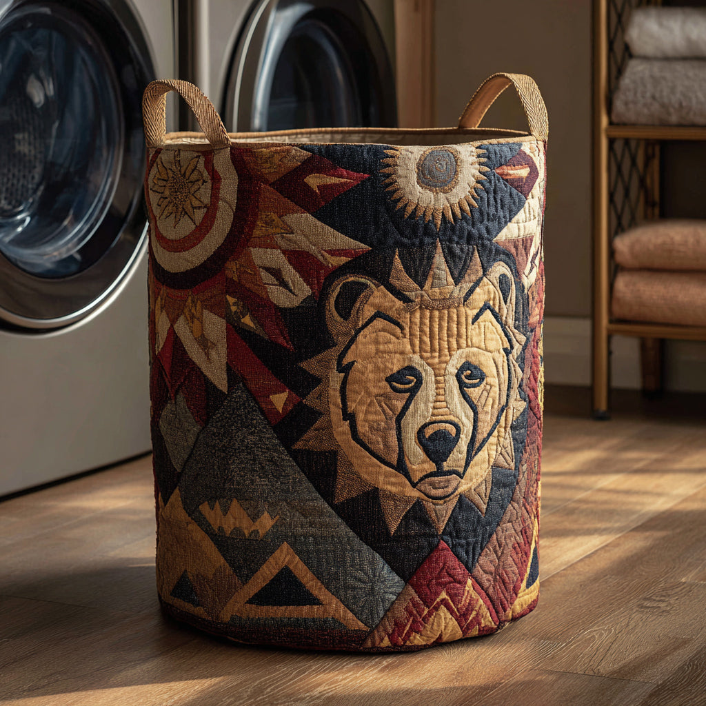 Spirit Tribal Bear Quilted Laundry Basket Stylish Laundry Basket with Quilted Texture and Handles