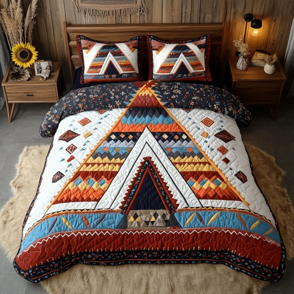 Spirit Tribe Quilted Bedding Set Unique Bed Sheet Set Native American Presents For Her