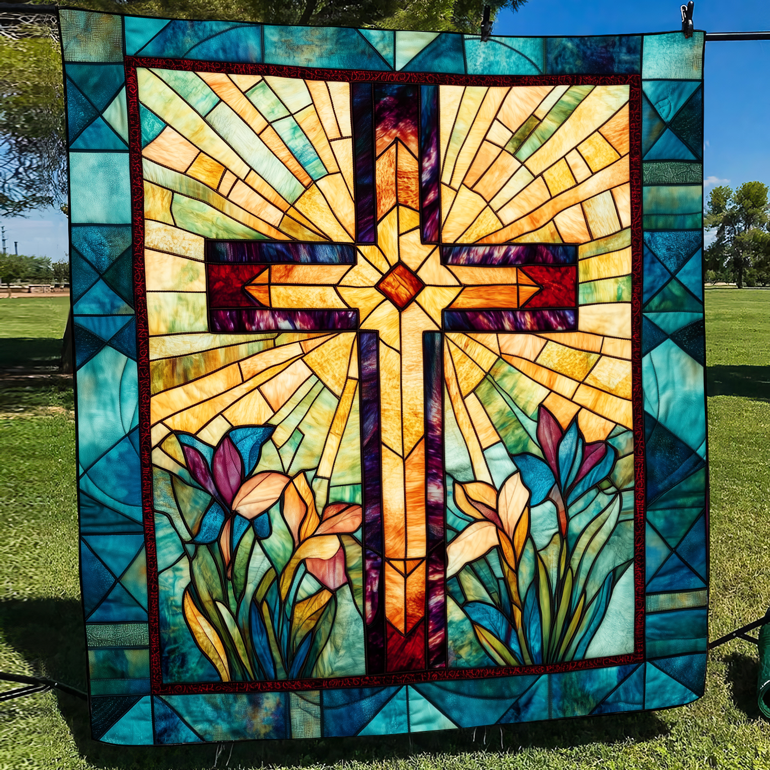 Spiritual Cross Quilted Blanket Unique Christian Gifts