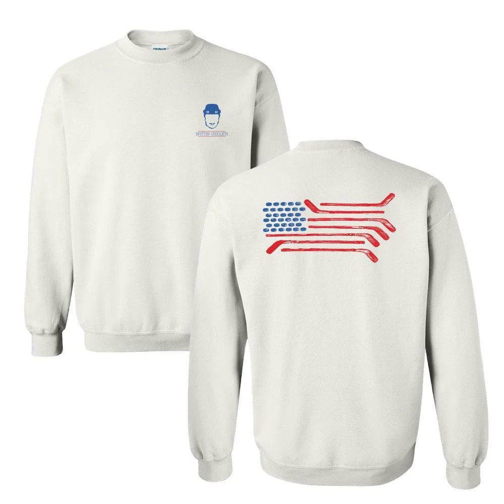 Spittin Chiclets Flag Sweatshirt USA Hockey Merch Best Gift For Hockey Lovers