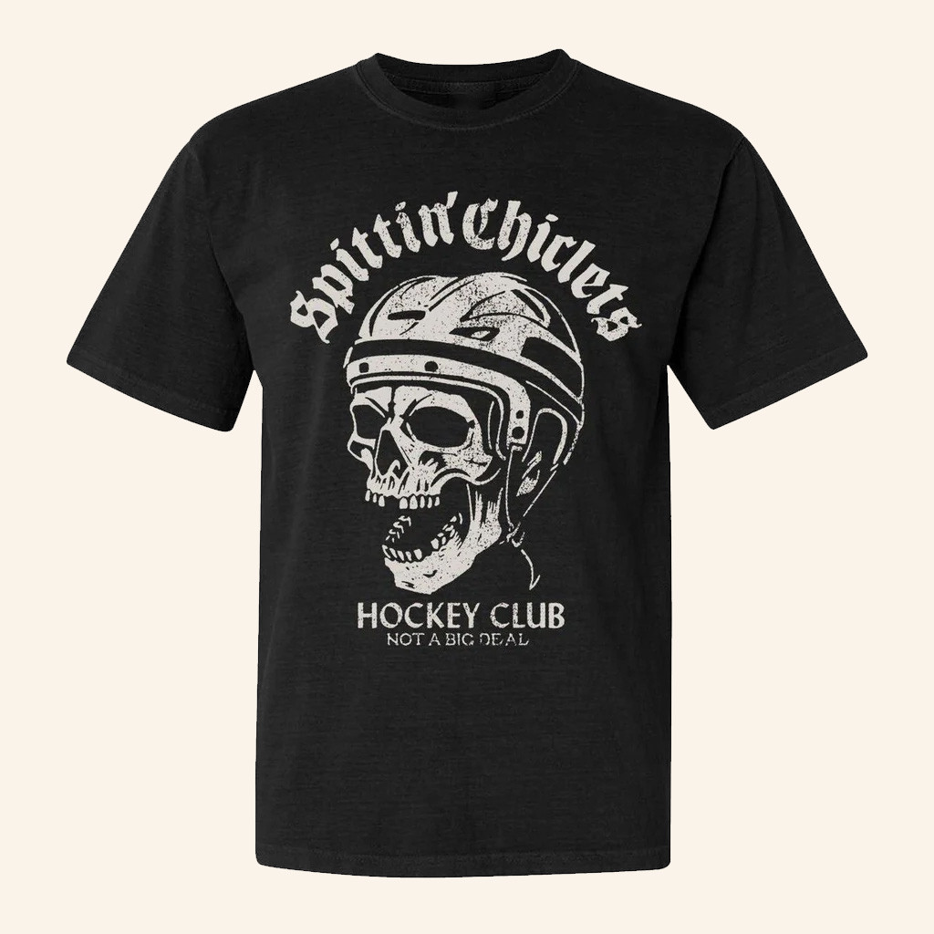 Spittin Chiclets Merch Spittin Chiclets Hockey Club Skull T-Shirt Ice Hockey Gift Ideas