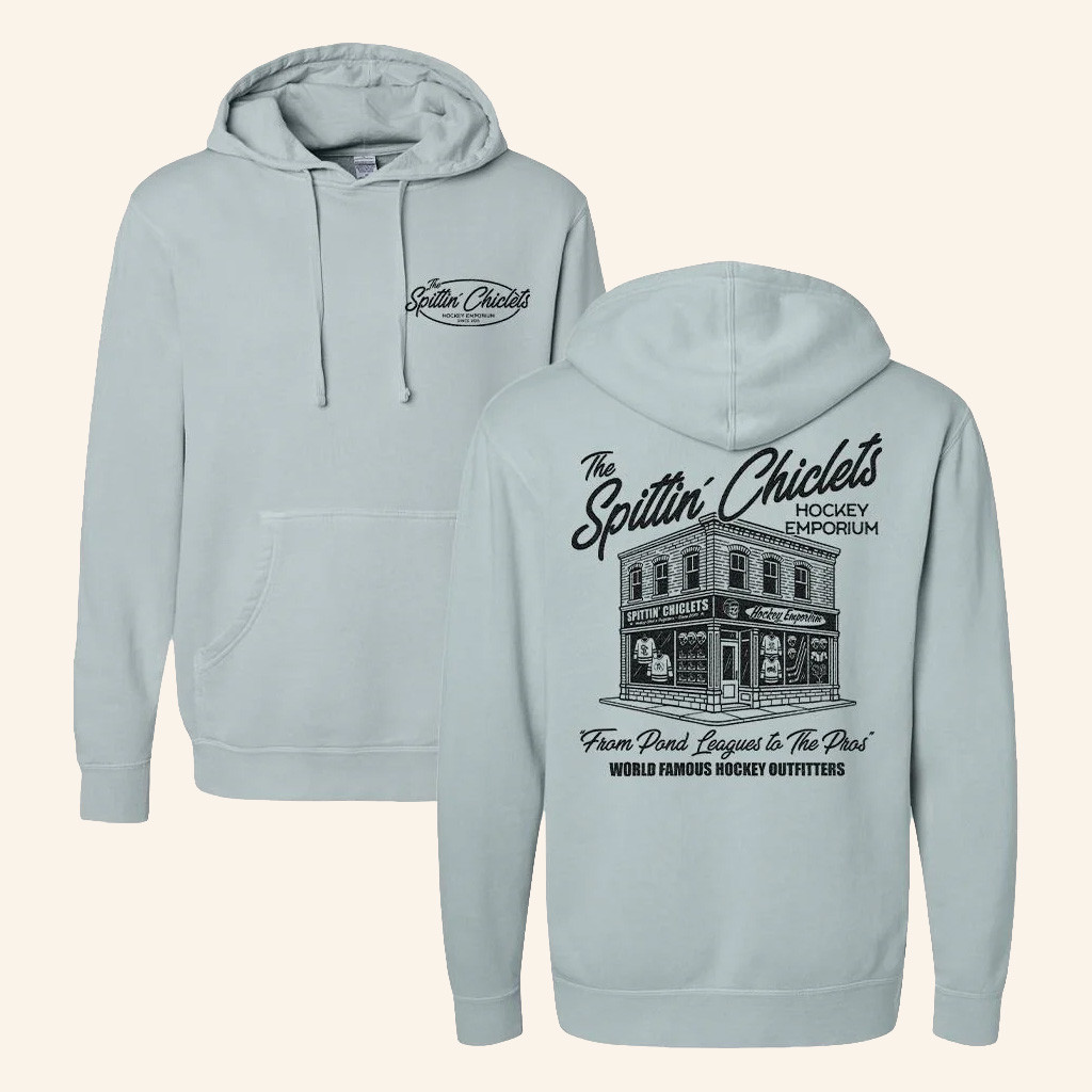 Spittin Chiclets Merch Spittin Chiclets Hockey Emporium Hoodie Ice Hockey Themed Gifts