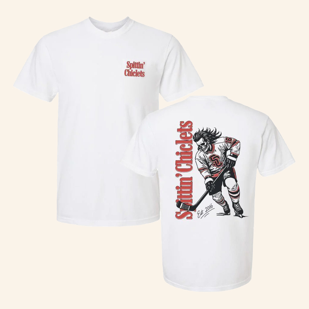 Spittin Chiclets Merch Spittin Chiclets Skullet Vertical T-Shirt Ice Hockey Presents
