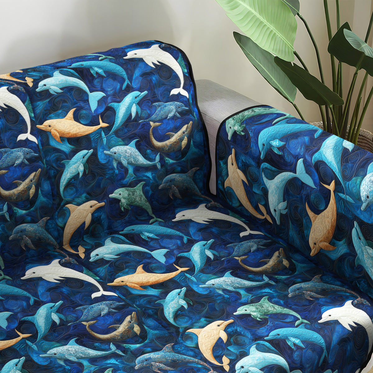 Splashing Tides Quilted Sofa Cover Living Room Decorations Dolphin Themed Gifts