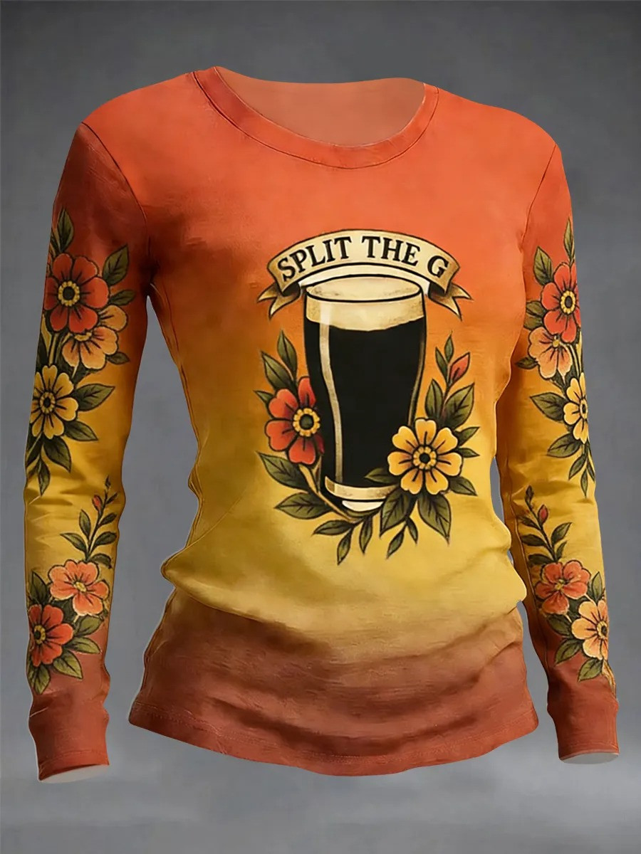 Split The G Floral Long Sleeve Shirt Patricks Day Irish Beer Shirt Best Gift For Women