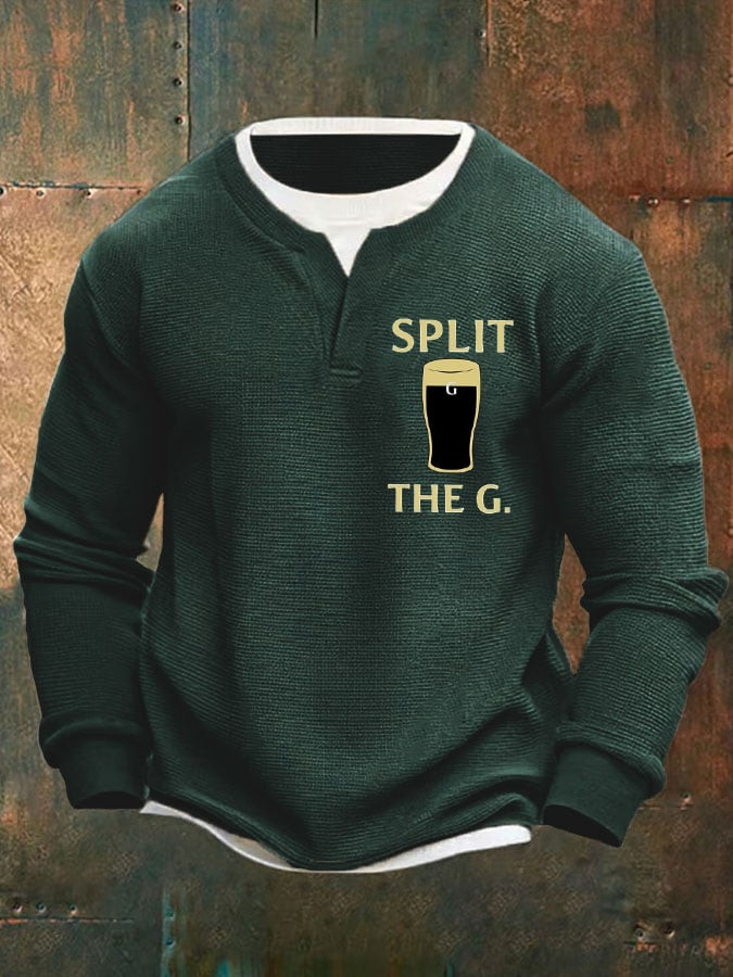Split The G St Patricks Day Drinking Faux Long Sleeve Shirt Holiday Apparel Gift For Husband