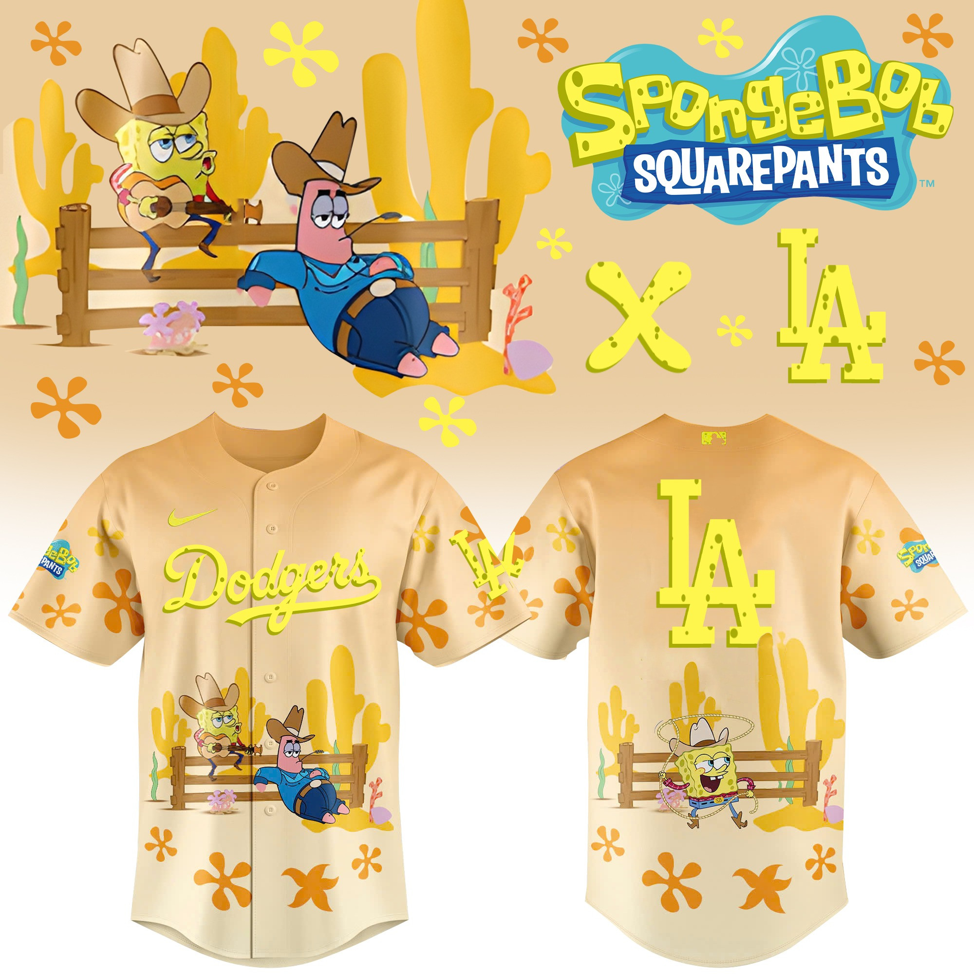 Spongebob Squarepants And Los Angeles Dodgers Jersey Gifts For Baseball Fans